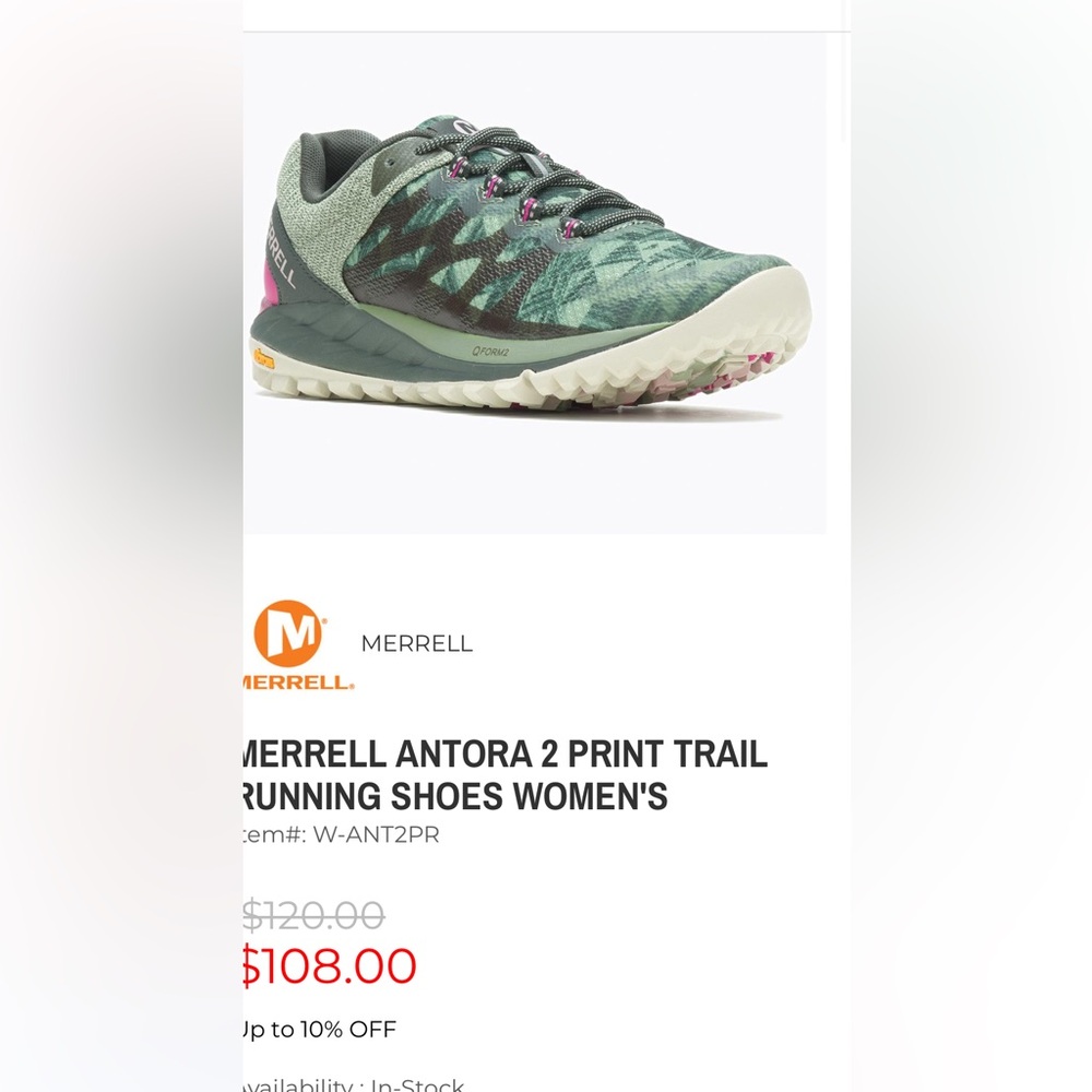 NWOT MERRELL ANTORA 2 PRINT TRAIL RUNNING SHOES WOMEN'S Size 5.5 - Picture 6 of 7